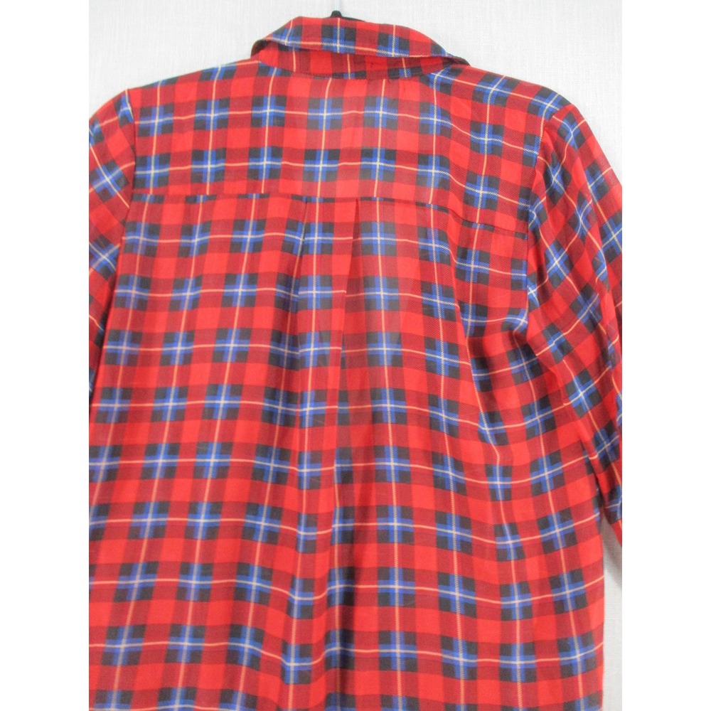 Chic Happens Red Blue Plaid Surplice Draped High Low Blouse Womens Medium - Picture 9 of 10